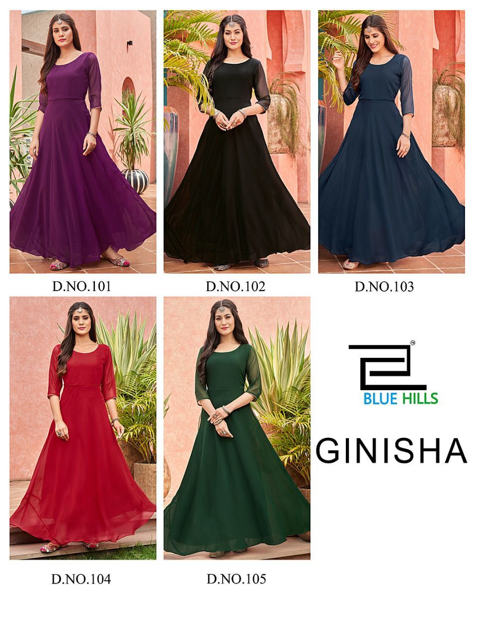 Blue Hills Ginisha Ethnic Wear Plain Georgette Long Anarkali Kurti Collection